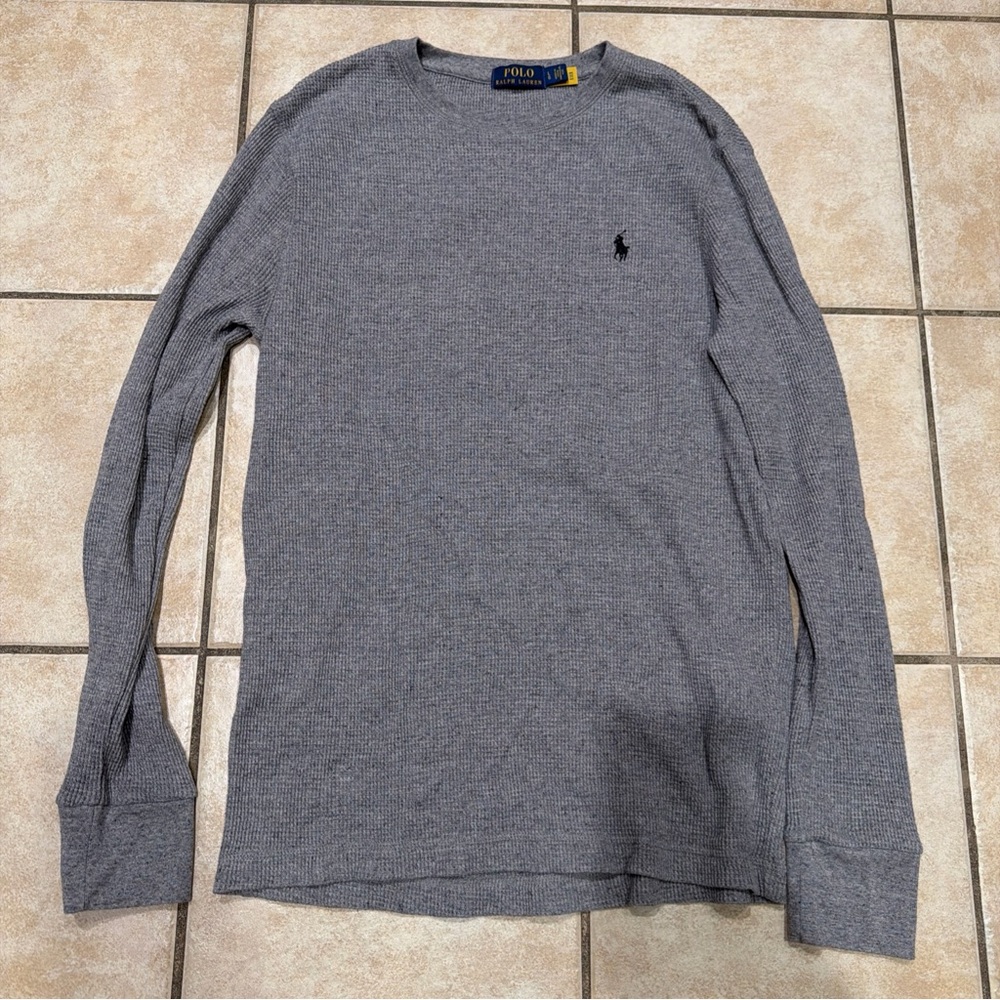 Ralph Lauren Gray Long-Sleeve Waffle Crew Shirt size L men